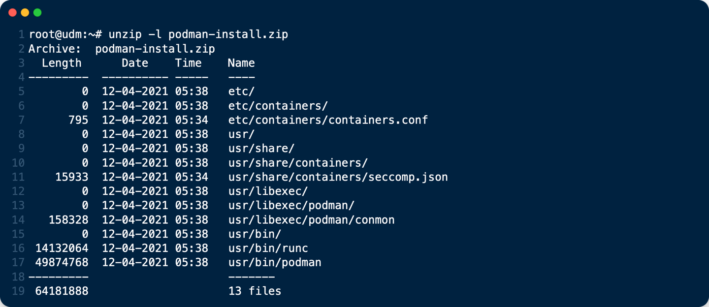 unzip -l podman-install.zip